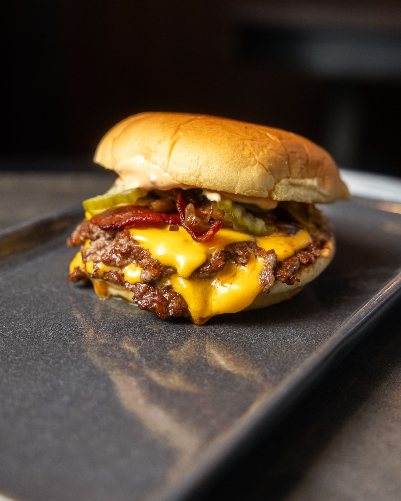 Double smash burger with melted cheese